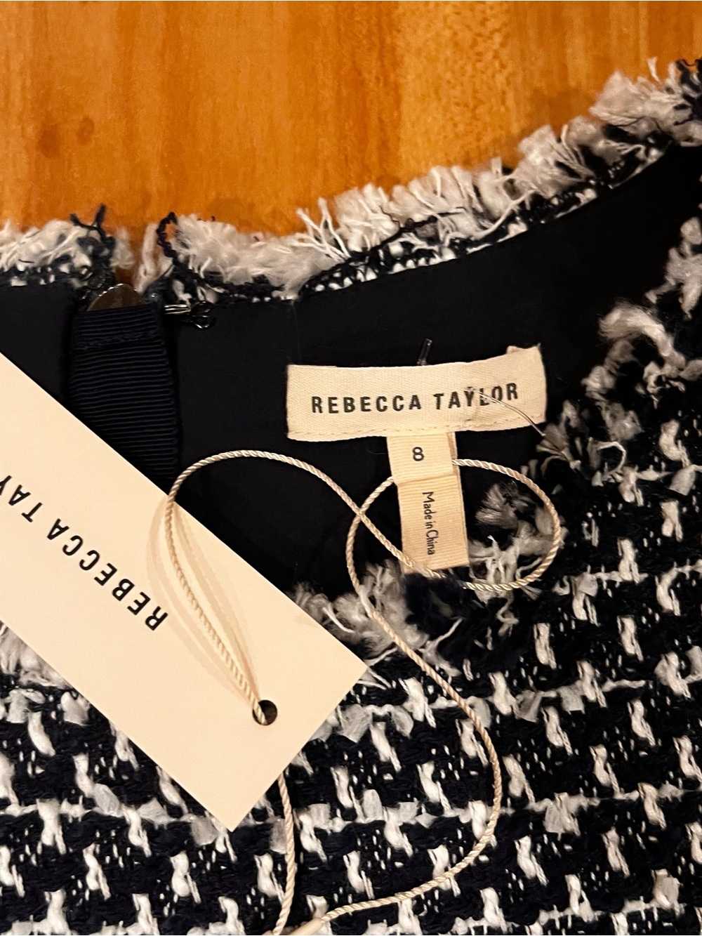 NWT Rebecca Taylor Tweed Boucle Fit & Flare Dress Black White Size 8 - Picture 5 of 7